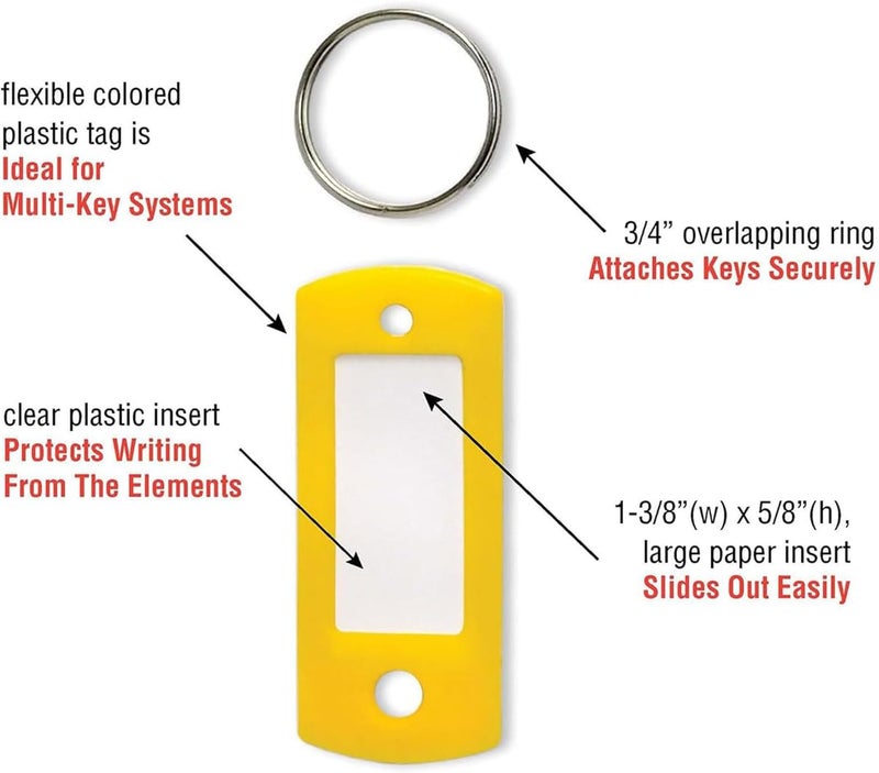 Duravel Key Tags with Split Ring, Plastic ID Label Holders, Multi-Purpose Organization, 100 Pack - Image 3